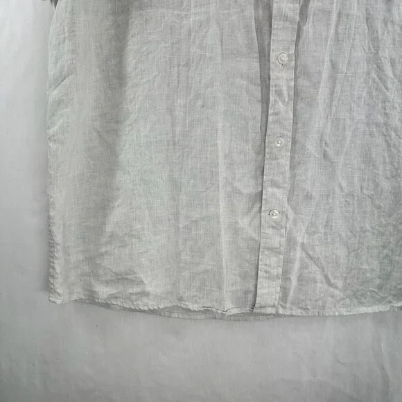 Nordstrom Trim Fit Linen Shirt Men 2XL Short Sleeve Button-Down Pocket Off-White - Picture 9 of 11